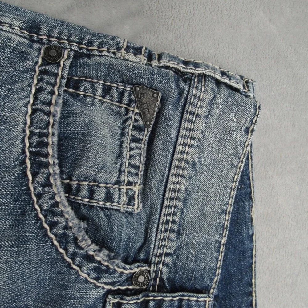 Silver Baggy Jeans Mens 34x26 Gordie Relaxed Faux Selvedge Fade Whisker Wide Leg